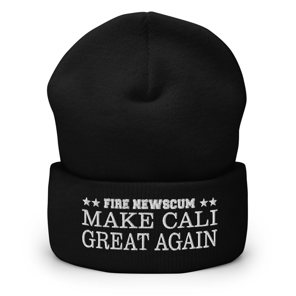 BLACK "FIRE Newscum Make Cali Great Again" Embroidered Beanie