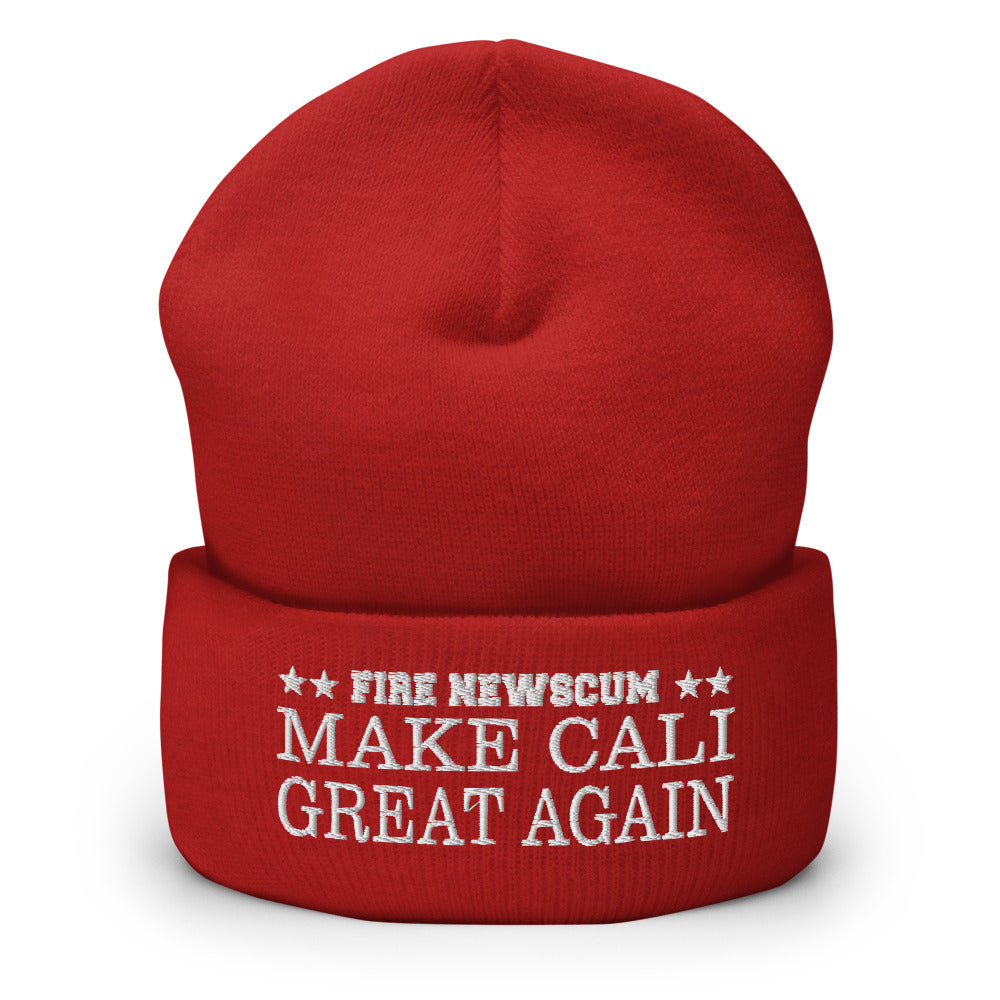 RED "FIRE Newscum Make Cali Great Again" Embroidered Beanie