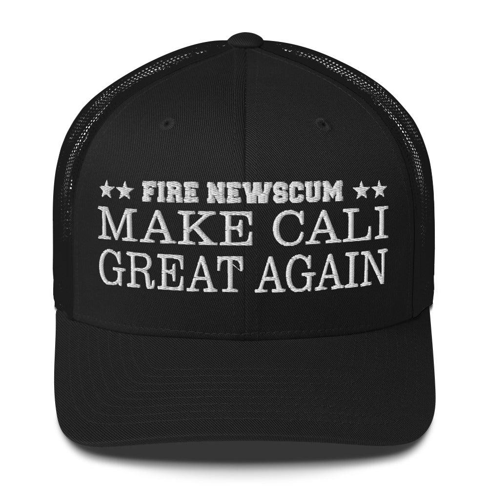 BLACK "FIRE Newscum Make Cali Great Again" Trucker Hat